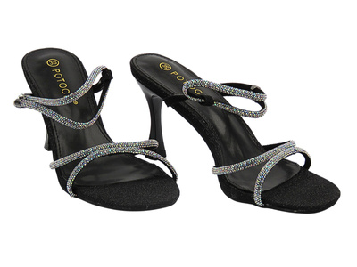 Sandały damskie na obcasie czarne Potocki 25-20326