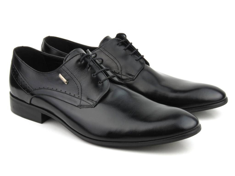 Skórzane półbuty męskie wizytowe - CONHPOL 3611-0017, czarny