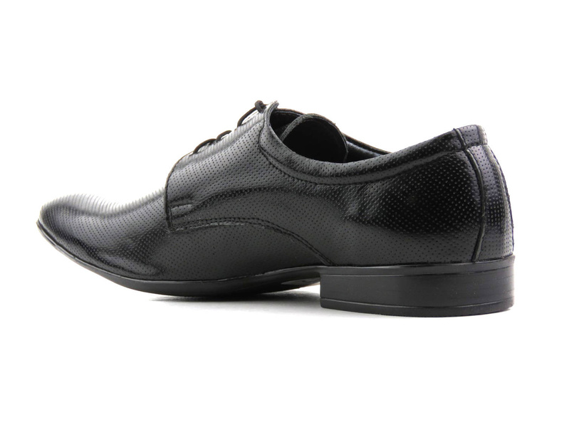 Skórzane półbuty męskie wizytowe - Moskała (Rossi) 7651, czarny 2