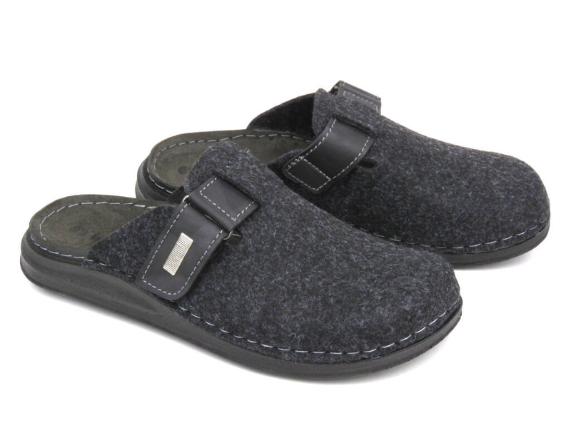 Filcowe kapcie męskie ze skórzaną wkładką - INBLU VE-02, ciemnoszare