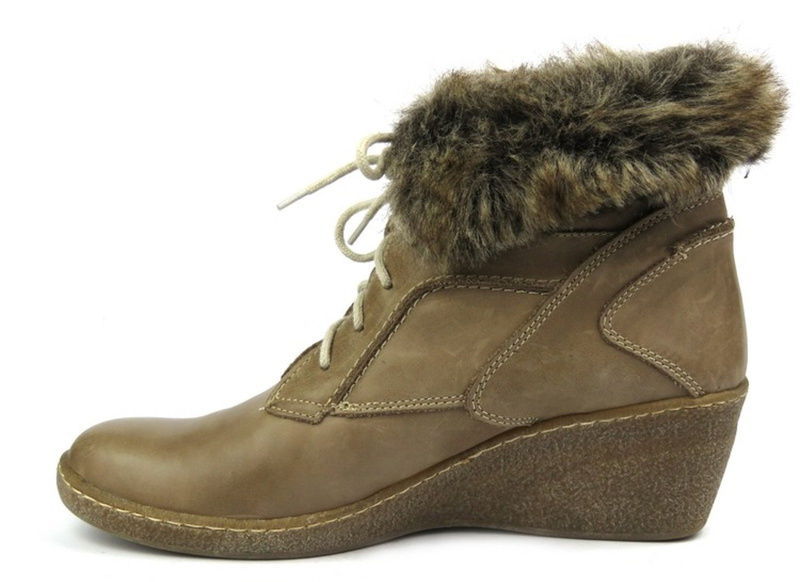 Ciepłe botki damskie na koturnie - HELIOS Komfort 615, beżowe