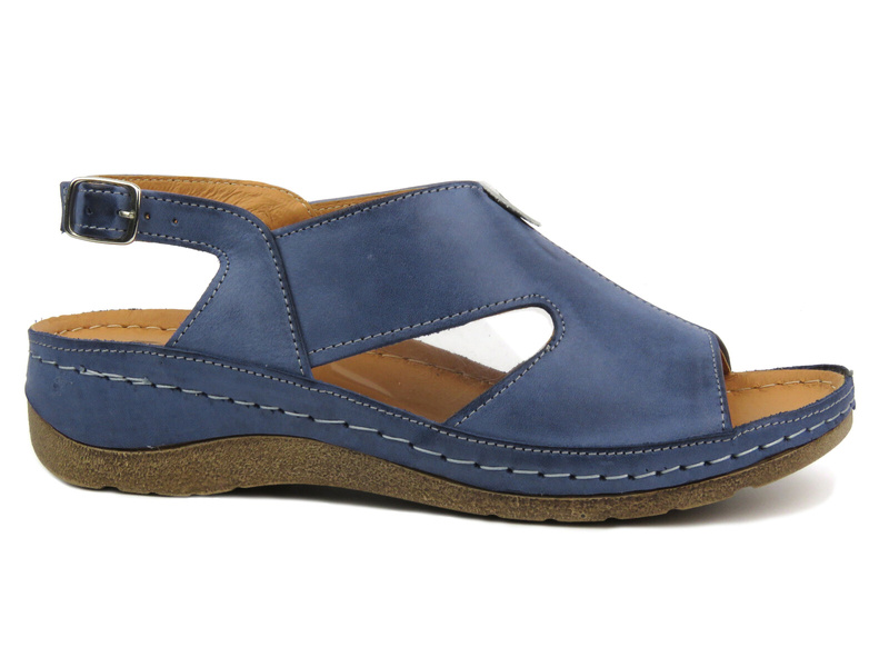 Skórzane sandały damskie - Kampa K94S2, niebieskie