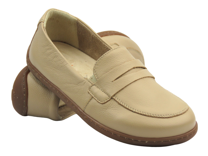 Barefooty, półbuty damskie Helios 433 ecru wsuwane