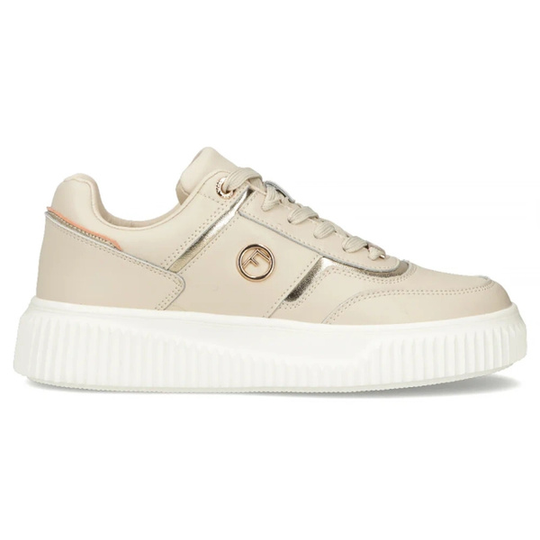 Skórzane sneakersy damskie na platformie - Filippo DP6727/25, beżowe 