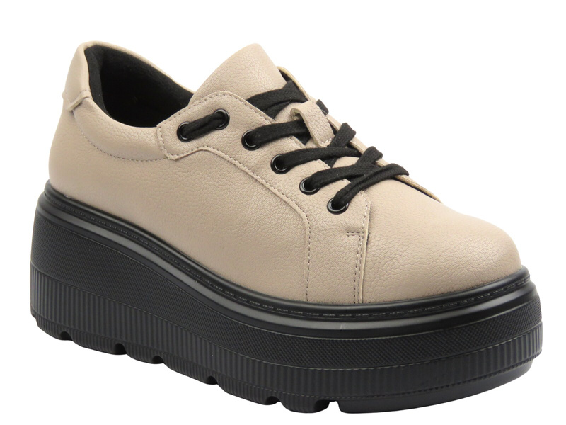 Skórzane sneakersy damskie khaki Cambell 25-19374