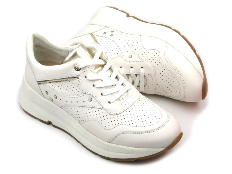 Sneakersy damskie ze skóry naturalnej - GEOX Respira D25FLA, białe