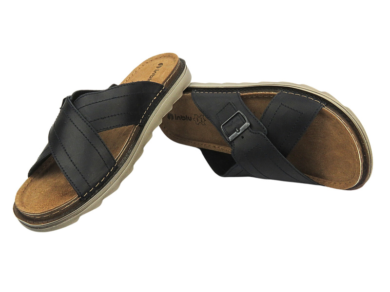 Wygodne Klapki Męskie Ze Skóry - Inblu 158M024, Czarne