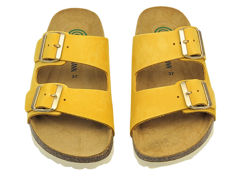 Skórzane klapki damskie - Dr Brinkmann 700696-06, żółte
