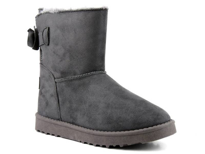 Ciepłe śniegowce damskie a la emu - CROSS JEANS EE2R4149C, szare z kokardką