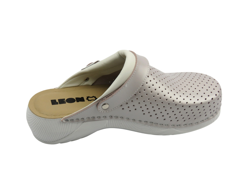 Skórzane klapki damskie perłowe Leon 3300