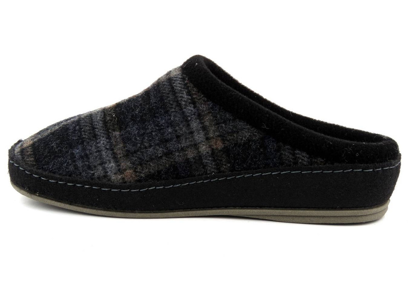 Filcowe kapcie męskie w kratę - SCHAWOS 220200, czarne