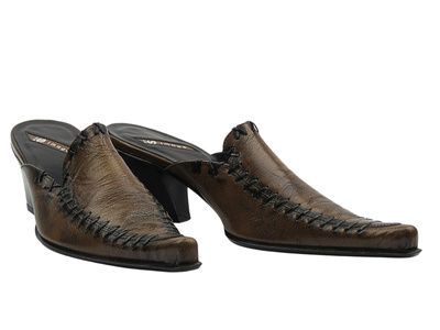 CZÓŁENKA DAMSKIE BUT-S E044B BRĄZOWE ZE SKÓRY NATURALNEJ VINTAGE