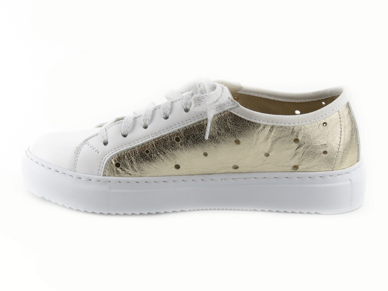 Skórzane sneakersy damskie - NIK 0473, białe ze złotem