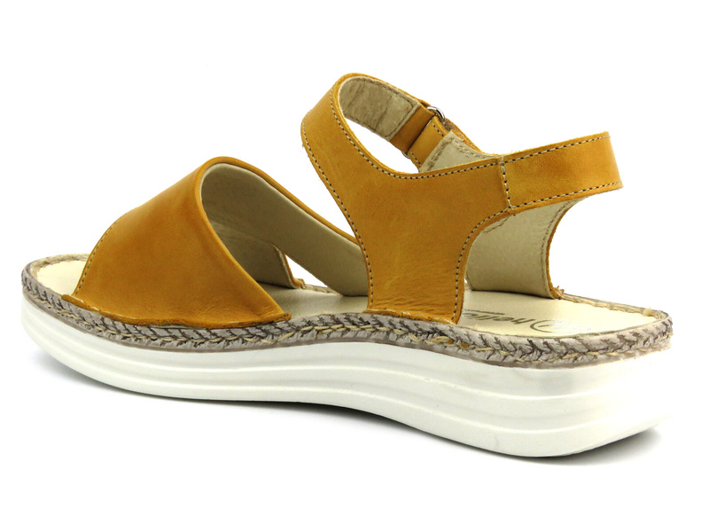 Skórzane sandały damskie ze skrzyżowanymi paskami - HELIOS Komfort 123, żółte