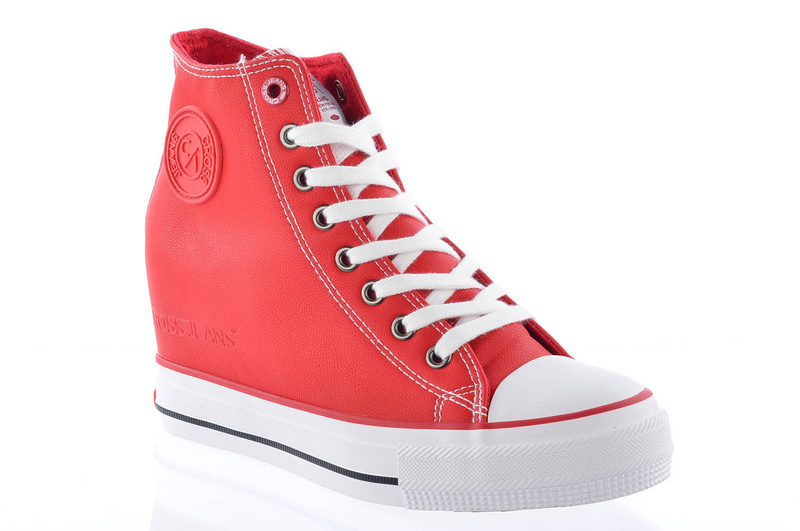 Sneakersy damskie na ukrytym koturnie - CROSS JEANS II2R4026, czerwone