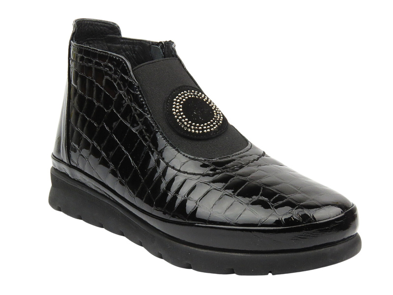 Botki, trzewiki damskie lakierowane - VENEZIA L007CRBLOBB034, czarne na suwak