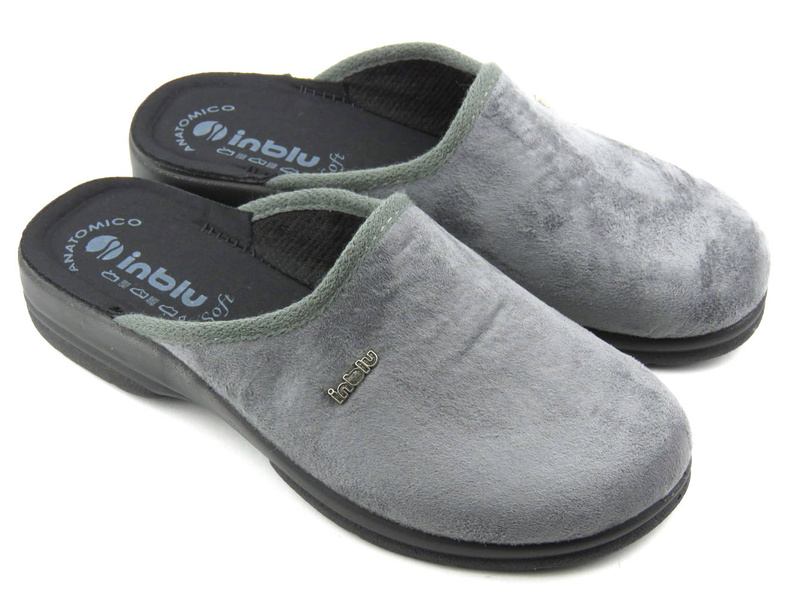 Kapcie męskie z welurową cholewką - INBLU PO-75, szare