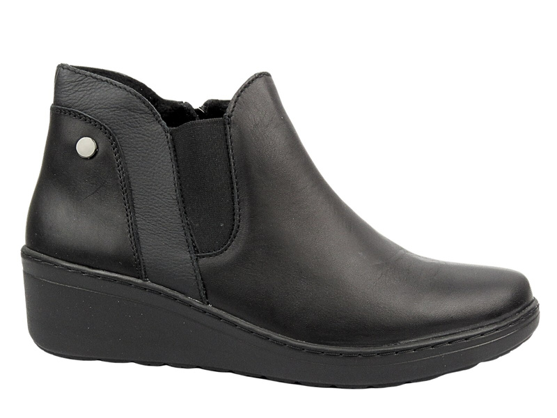 Eleganckie Botki Damskie Na Koturnie - HELIOS Komfort 596, Czarne 