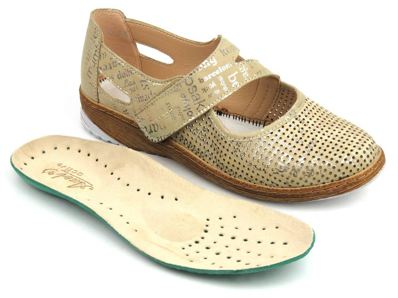 Wygodne półbuty damskie z ażurową cholewką - AXEL Active 1910, beżowo-złote