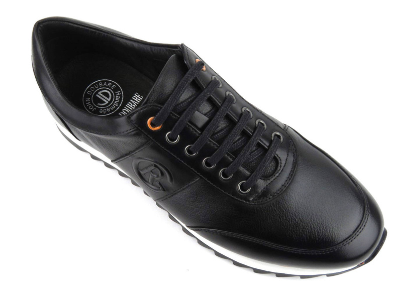Skórzane sneakersy męskie - JOHN DOUBARE A230-G5-SW3, czarne