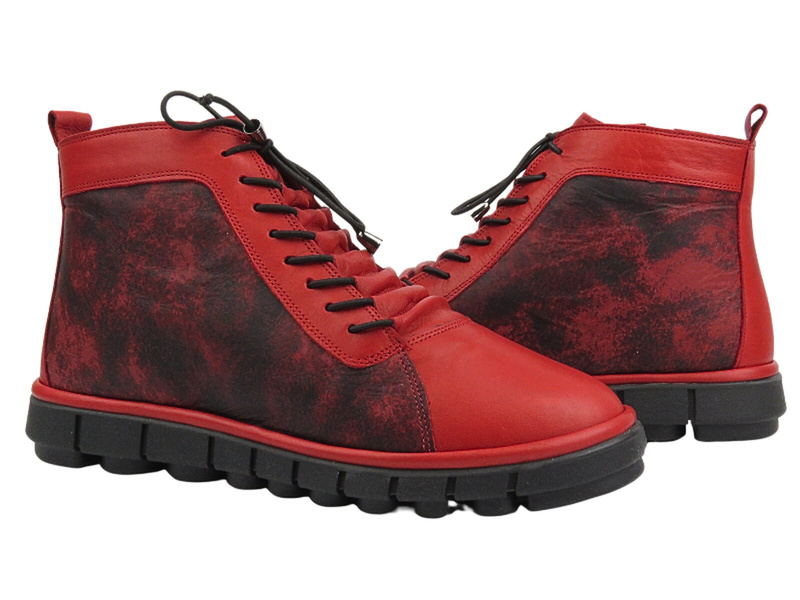 Botki, trzewiki damskie z miękkiej skóry - MANITU 990532-04, czerwone