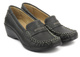 Wygodne mokasyny damskie na koturnie - HELIOS 737-2, grafitowe