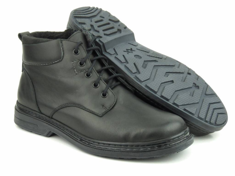 Ciepłe trzewiki męskie z wełną - Helios Komfort 811, czarne