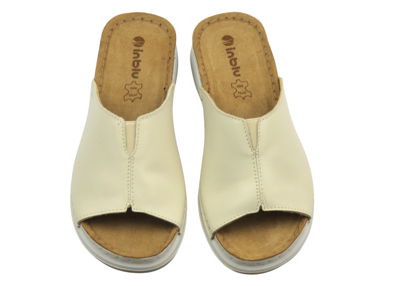 Skórzane klapki damskie beżowe INBLU SD-4KU