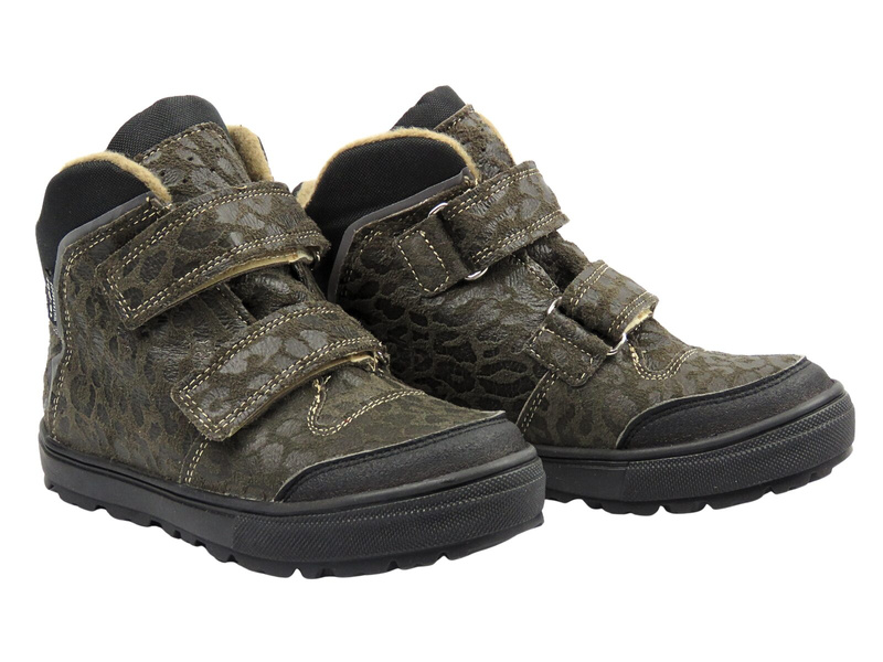 Botki dziecięce skórzane Jamet 399, zielone w panterkę