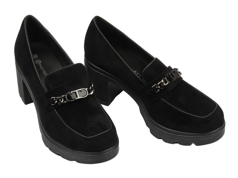 Eleganckie buty damskie na słupku - Potocki 25-12629, czarne