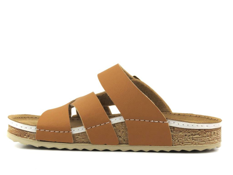 Wygodne klapki damskie z paskami - Inblu AT-28, brązowe