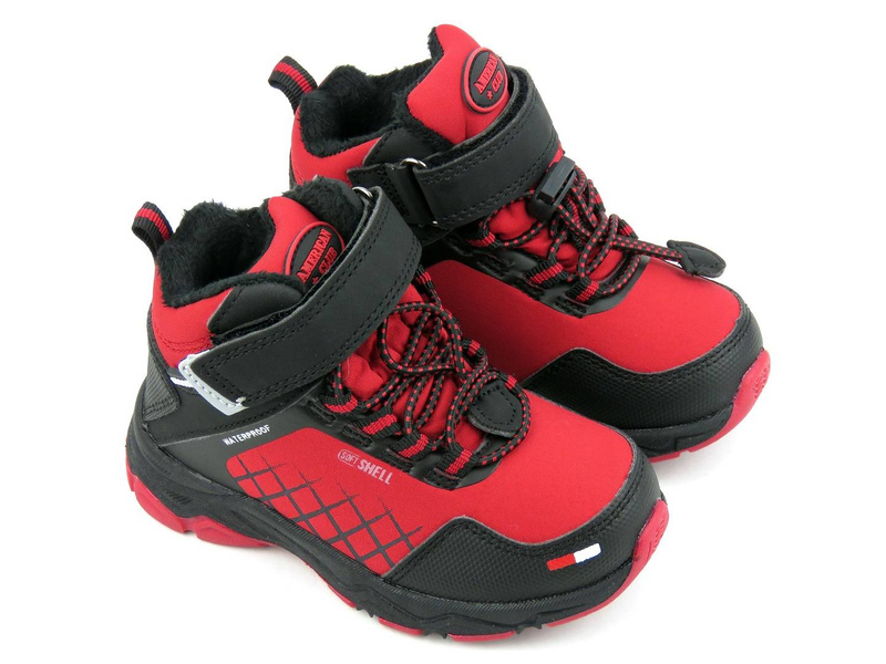 Śniegowce, buty zimowe dziecięce SoftShell - AMERICAN CLUB HL 36/21, czarno-czerwone