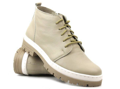 Skórzane trzewiki damskie - Wasak 0689, ecru