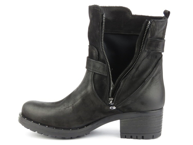 Skórzane botki damskie w stylu rockowym - Venezia 5223, czarne