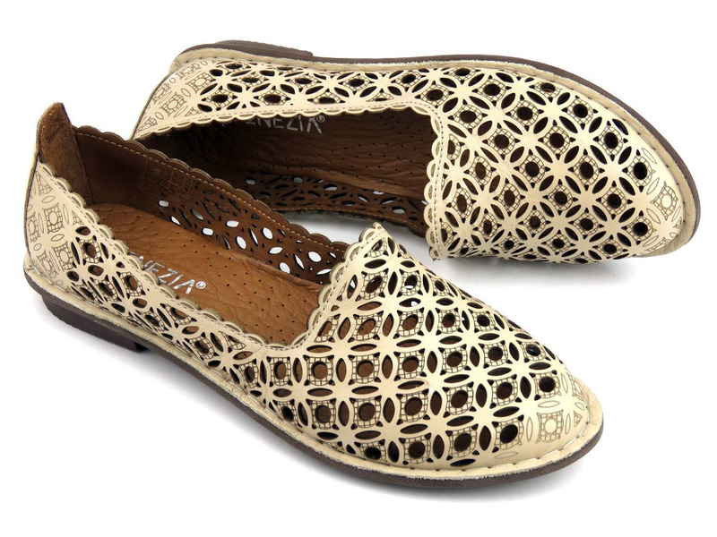 Ażurowe półbuty damskie - VENEZIA 0014101-1, beżowe