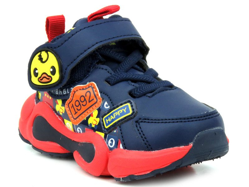 Sportowe buty dziecięce na grubej podeszwie - AMERICAN CLUB BD 17/21, czarno-czerwone