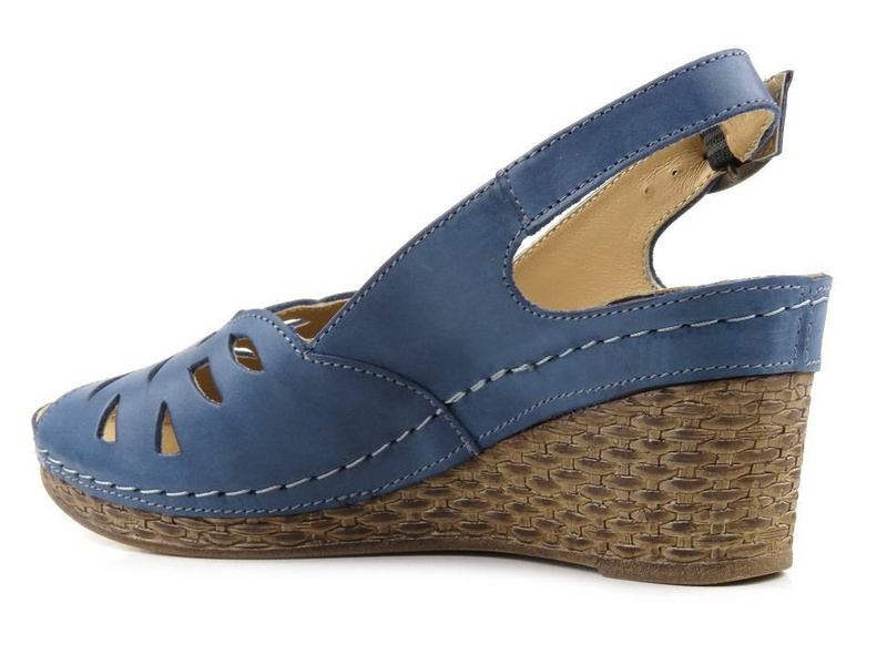 Wygodne sandały damskie z miękkiej skóry - HELIOS Komfort 4007, granatowe