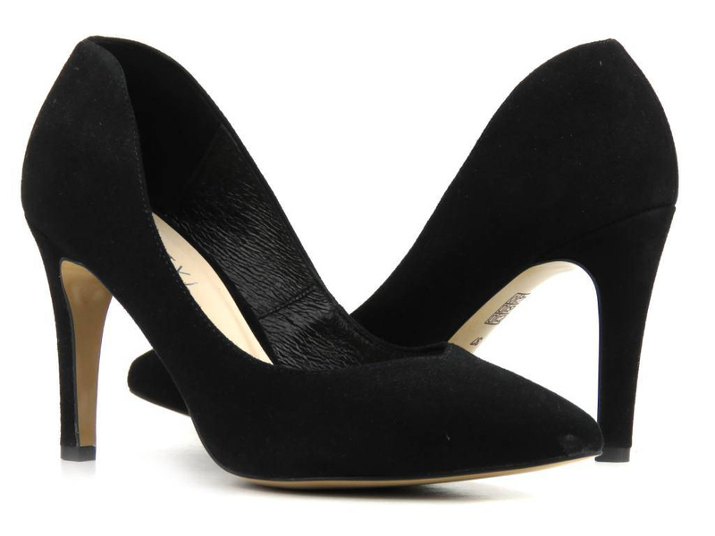 Zamszowe czółenka, szpilki w szpic - KOTYL 7298, czarne