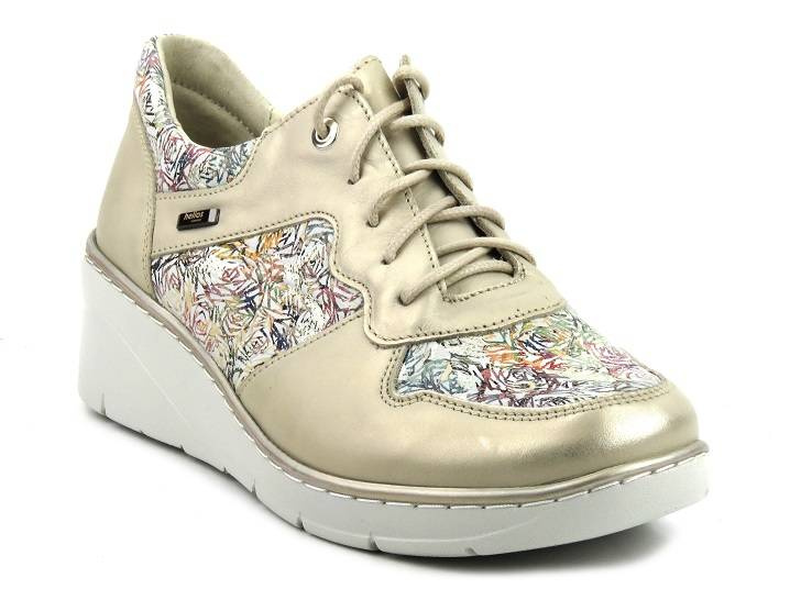Sneakersy damskie skórzane, wygodne - Helios Komfort 347, złote w kwiaty