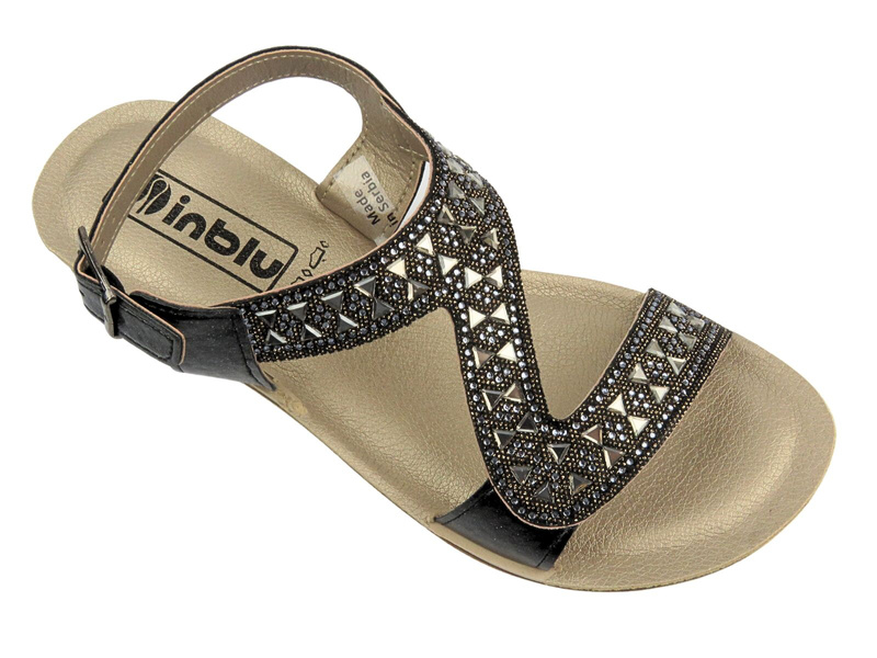 Sandałki damskie z ozdobną cholewką - INBLU BV-39, czarne