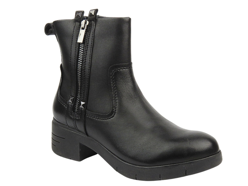 Skórzane botki damskie na obcasie - Marco Tozzi 2-25008-43, czarne