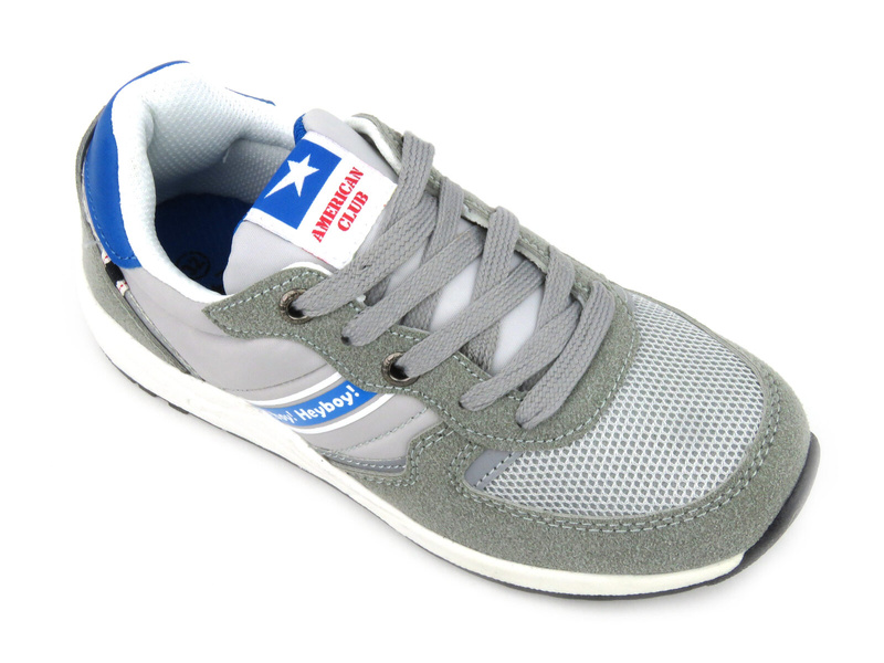 Sneakersy dziecięce sznurowane - AMERICAN CLUB ES 03/21, szare