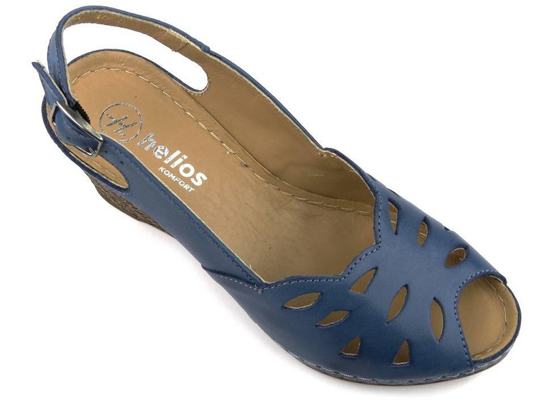 Wygodne sandały damskie z miękkiej skóry - HELIOS Komfort 4007, granatowe