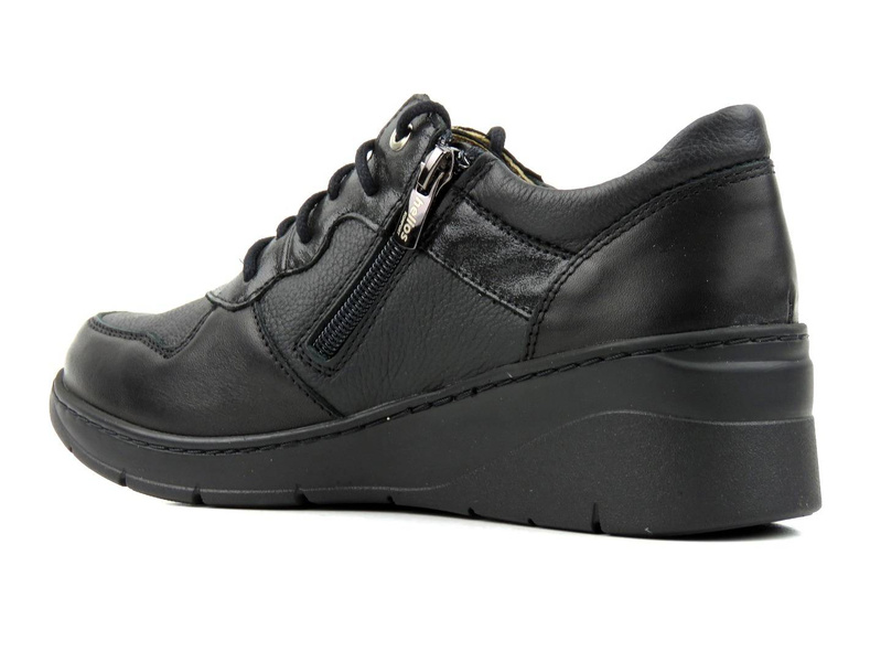 Sneakersy damskie z suwakiem i sznurowaniem - Helios Komfort 347, czarne