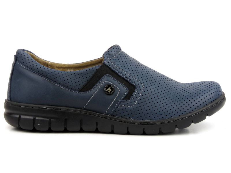 Wygodne półbuty damskie slip on - Helios Komfort 329, granatowe