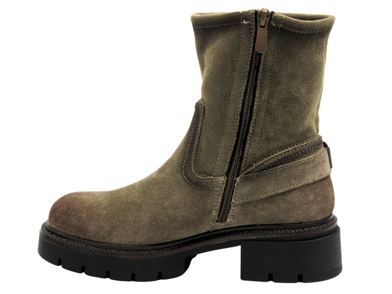 Ocieplane Botki Damskie - Potocki 25-96307 Khaki Na Zamek