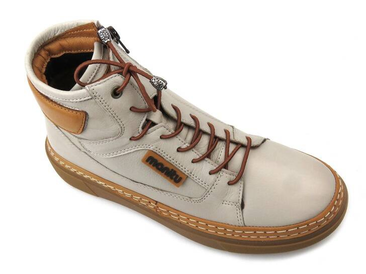 Botki, trzewiki damskie z miękkiej skóry - MANITU 990354-09, beżowe