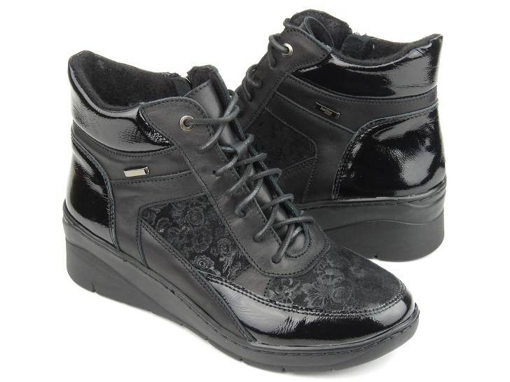 Skórzane botki damskie w sportowym stylu - HELIOS Komfort 568, czarny 4