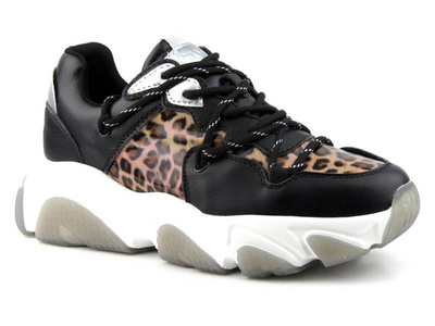Sneakersy, buty sportowe damskie z panterką - GOE J-298, czarne