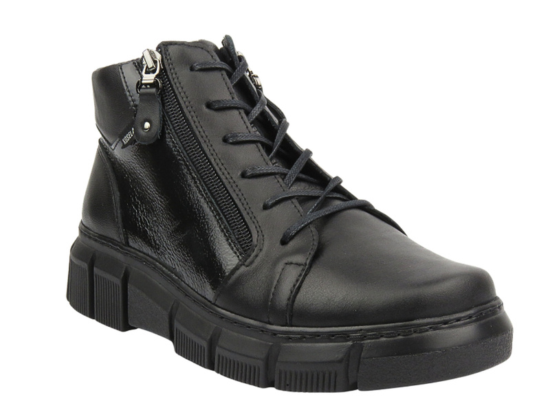 Skórzane botki damskie o wysokiej tęgości (H) - AXEL KOSELA 4487/9793, czarne